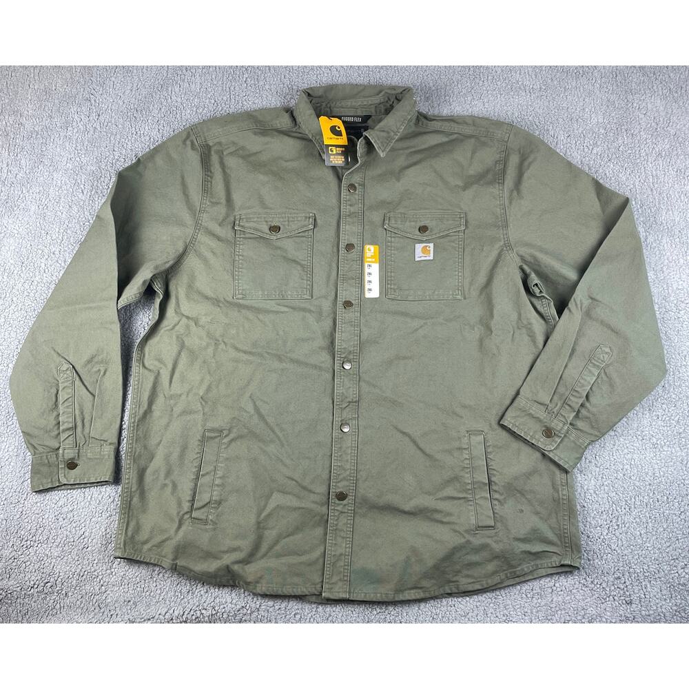 Carhartt Men's 2XL Tall Olive Montana Rugged Flex Loose Fit Button Up Duck Shirt